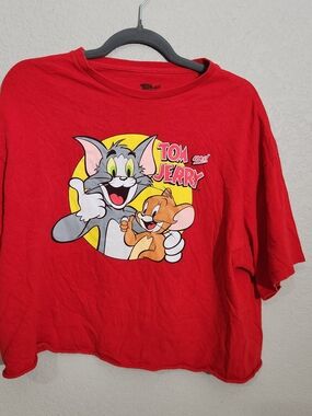 Tom and Jerry Red Graphic Short Sleeve Tee Cropp Top